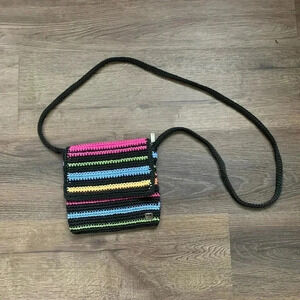 The Sak cross body rainbow black stripes knit bag